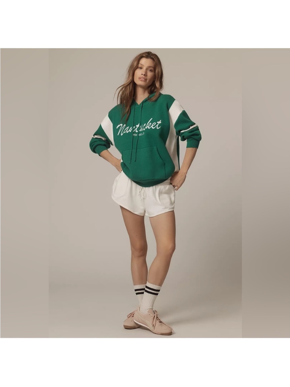 New Anthropologie Daily Practice Nantucket Green Knit Hooded Sweatshirt Large